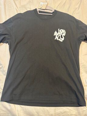 AllSaints Black Tee with White Graphic Chest Logo